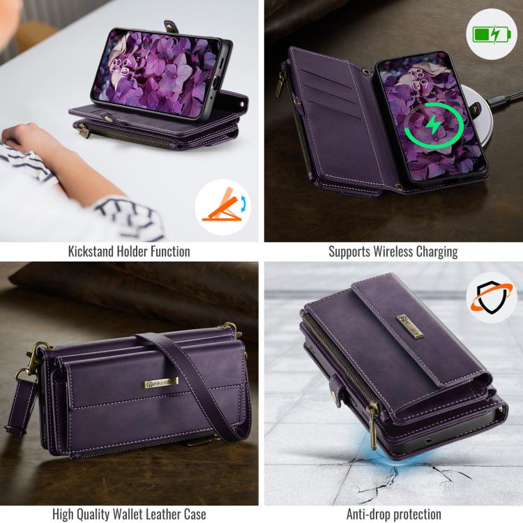 For Samsung Galaxy S20 FE 5G CaseMe C39 RFID Blocking Zipper Wallet Leather Phone Case with Crossbody Strap(Purple) - Galaxy Phone Cases by CaseMe | Online Shopping UK | buy2fix