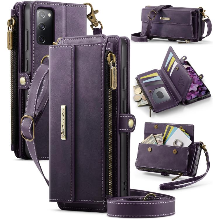 For Samsung Galaxy S20 FE 5G CaseMe C39 RFID Blocking Zipper Wallet Leather Phone Case with Crossbody Strap(Purple) - Galaxy Phone Cases by CaseMe | Online Shopping UK | buy2fix