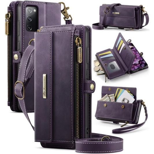 For Samsung Galaxy S20 FE 5G CaseMe C39 RFID Blocking Zipper Wallet Leather Phone Case with Crossbody Strap(Purple) - Galaxy Phone Cases by CaseMe | Online Shopping UK | buy2fix