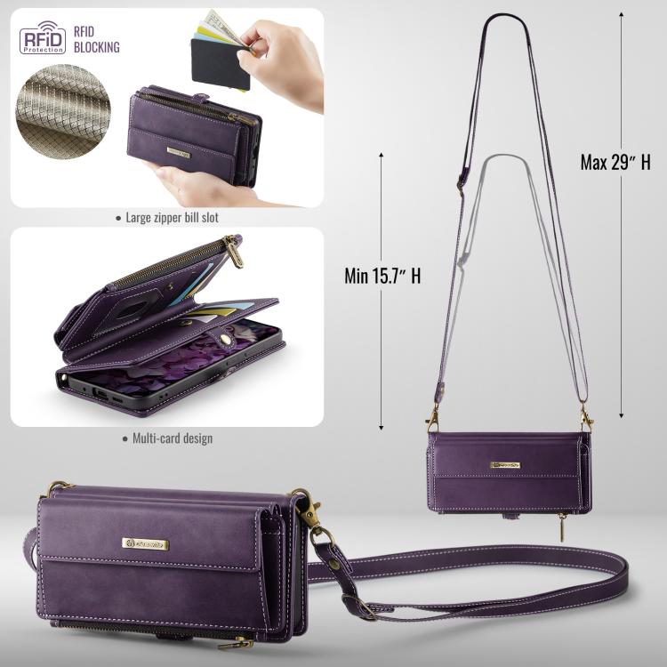 For Samsung Galaxy S20 FE 5G CaseMe C39 RFID Blocking Zipper Wallet Leather Phone Case with Crossbody Strap(Purple) - Galaxy Phone Cases by CaseMe | Online Shopping UK | buy2fix