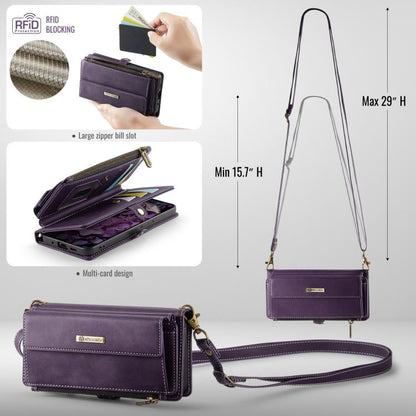 For Samsung Galaxy S20 FE 5G CaseMe C39 RFID Blocking Zipper Wallet Leather Phone Case with Crossbody Strap(Purple) - Galaxy Phone Cases by CaseMe | Online Shopping UK | buy2fix