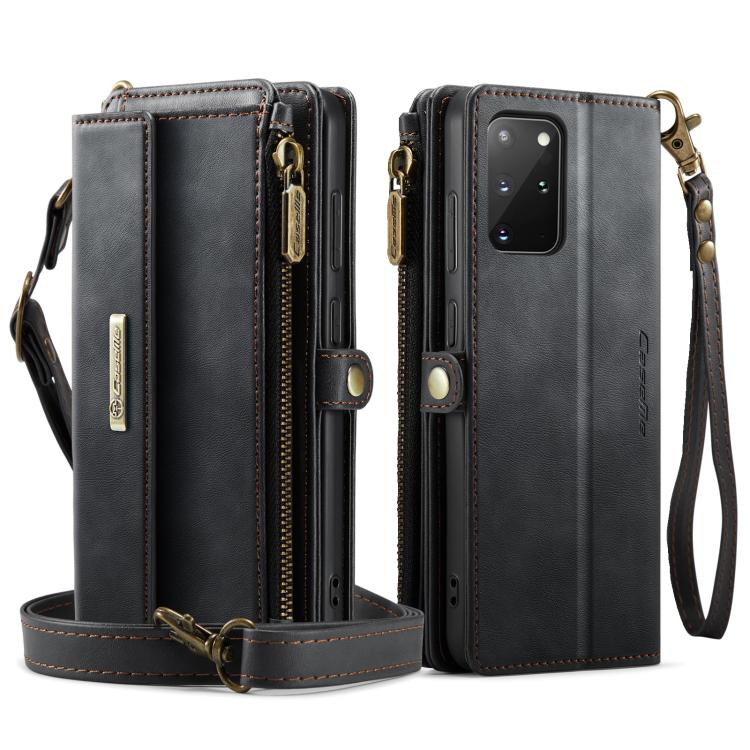 For Samsung Galaxy S20+ 5G CaseMe C39 RFID Blocking Zipper Wallet Leather Phone Case with Crossbody Strap(Black) - Galaxy Phone Cases by CaseMe | Online Shopping UK | buy2fix