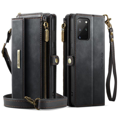 For Samsung Galaxy S20+ 5G CaseMe C39 RFID Blocking Zipper Wallet Leather Phone Case with Crossbody Strap(Black) - Galaxy Phone Cases by CaseMe | Online Shopping UK | buy2fix