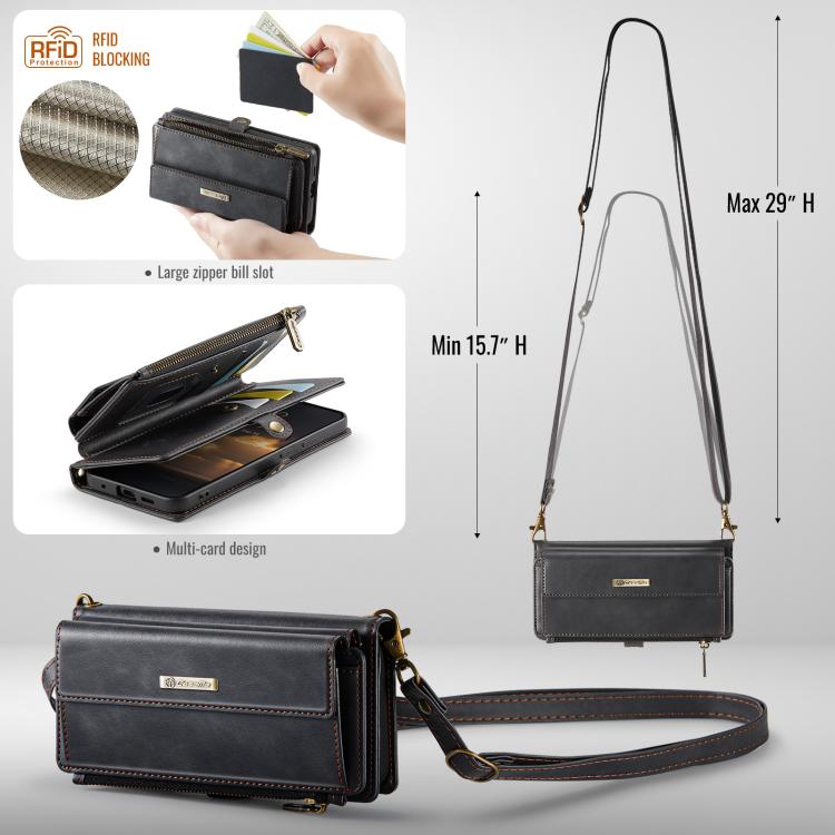 For Samsung Galaxy S20+ 5G CaseMe C39 RFID Blocking Zipper Wallet Leather Phone Case with Crossbody Strap(Black) - Galaxy Phone Cases by CaseMe | Online Shopping UK | buy2fix