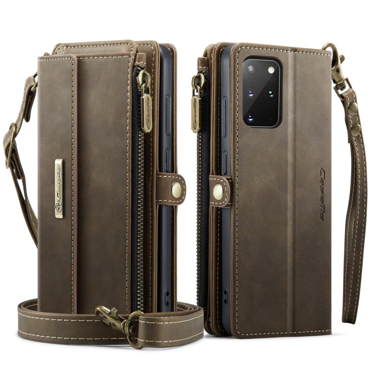 For Samsung Galaxy S20+ 5G CaseMe C39 RFID Blocking Zipper Wallet Leather Phone Case with Crossbody Strap(Coffee) - Galaxy Phone Cases by CaseMe | Online Shopping UK | buy2fix