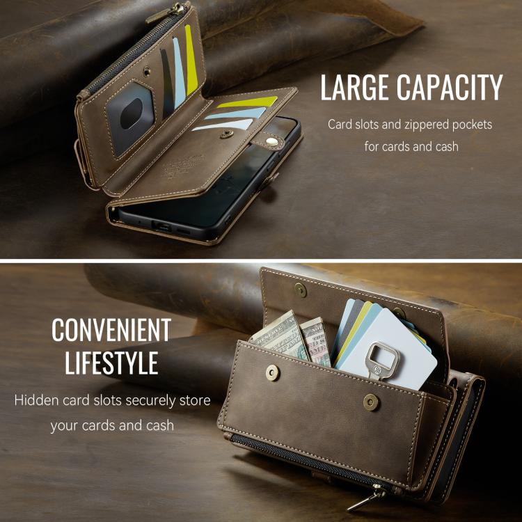 For Samsung Galaxy S20+ 5G CaseMe C39 RFID Blocking Zipper Wallet Leather Phone Case with Crossbody Strap(Coffee) - Galaxy Phone Cases by CaseMe | Online Shopping UK | buy2fix