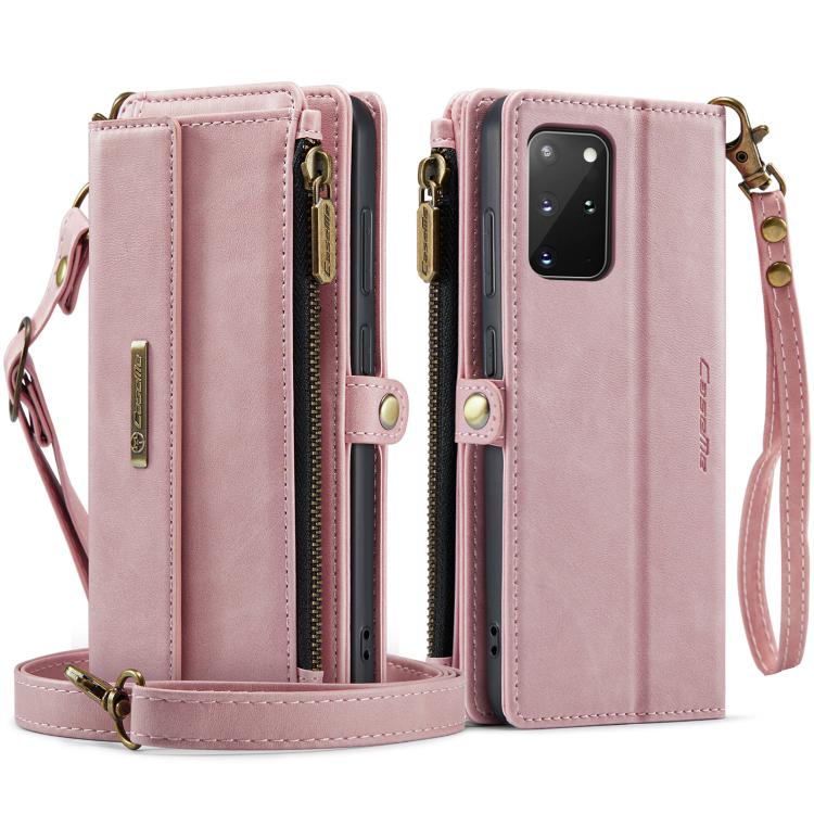 For Samsung Galaxy S20+ 5G CaseMe C39 RFID Blocking Zipper Wallet Leather Phone Case with Crossbody Strap(Pink) - Galaxy Phone Cases by CaseMe | Online Shopping UK | buy2fix