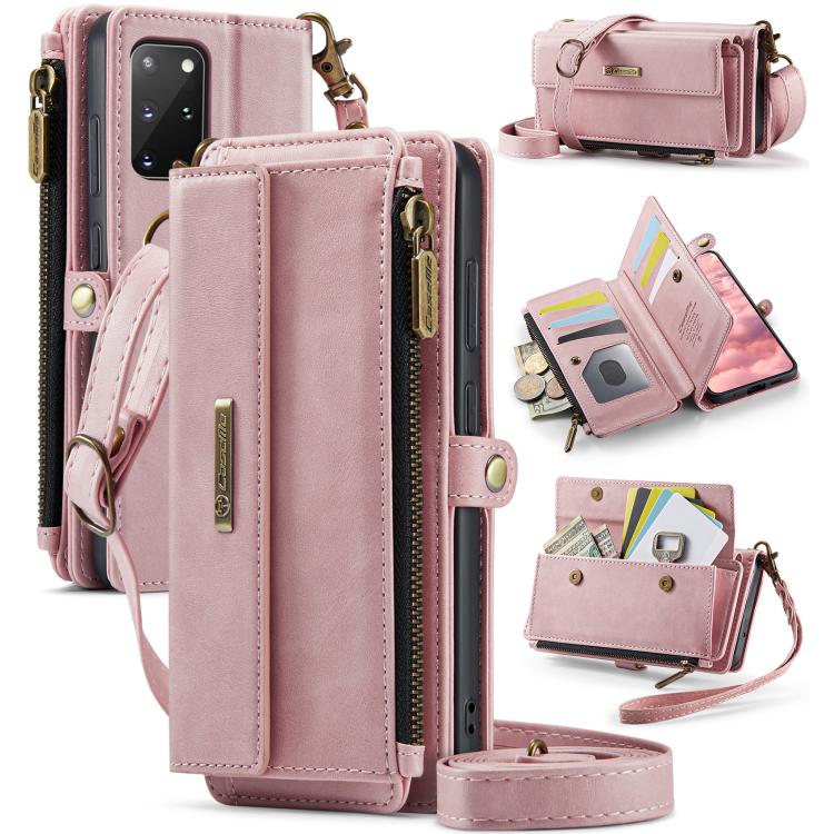 For Samsung Galaxy S20+ 5G CaseMe C39 RFID Blocking Zipper Wallet Leather Phone Case with Crossbody Strap(Pink) - Galaxy Phone Cases by CaseMe | Online Shopping UK | buy2fix