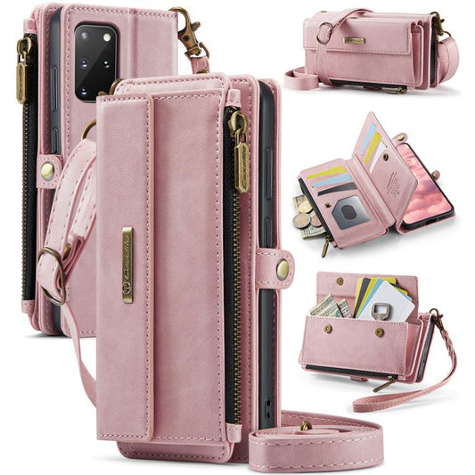 For Samsung Galaxy S20+ 5G CaseMe C39 RFID Blocking Zipper Wallet Leather Phone Case with Crossbody Strap(Pink) - Galaxy Phone Cases by CaseMe | Online Shopping UK | buy2fix