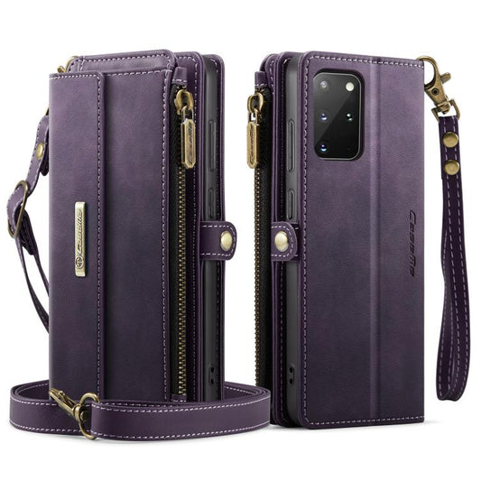 For Samsung Galaxy S20+ 5G CaseMe C39 RFID Blocking Zipper Wallet Leather Phone Case with Crossbody Strap(Purple) - Galaxy Phone Cases by CaseMe | Online Shopping UK | buy2fix