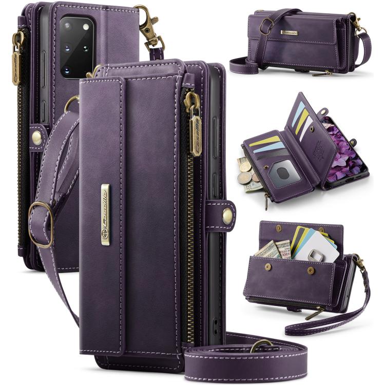 For Samsung Galaxy S20+ 5G CaseMe C39 RFID Blocking Zipper Wallet Leather Phone Case with Crossbody Strap(Purple) - Galaxy Phone Cases by CaseMe | Online Shopping UK | buy2fix