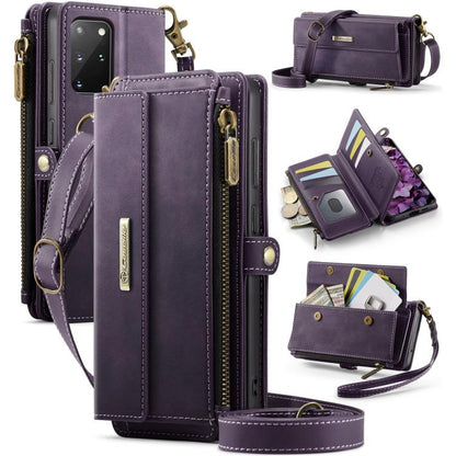 For Samsung Galaxy S20+ 5G CaseMe C39 RFID Blocking Zipper Wallet Leather Phone Case with Crossbody Strap(Purple) - Galaxy Phone Cases by CaseMe | Online Shopping UK | buy2fix