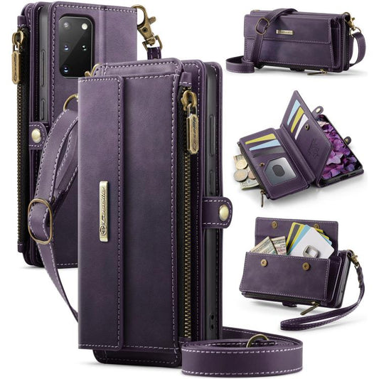 For Samsung Galaxy S20+ 5G CaseMe C39 RFID Blocking Zipper Wallet Leather Phone Case with Crossbody Strap(Purple) - Galaxy Phone Cases by CaseMe | Online Shopping UK | buy2fix