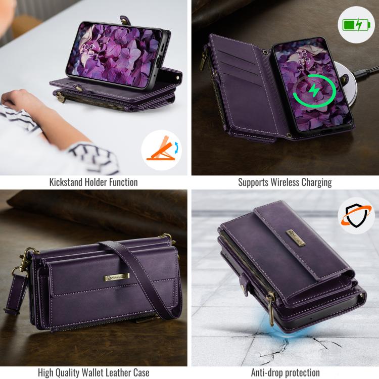 For Samsung Galaxy S20+ 5G CaseMe C39 RFID Blocking Zipper Wallet Leather Phone Case with Crossbody Strap(Purple) - Galaxy Phone Cases by CaseMe | Online Shopping UK | buy2fix