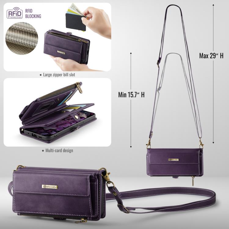 For Samsung Galaxy S20+ 5G CaseMe C39 RFID Blocking Zipper Wallet Leather Phone Case with Crossbody Strap(Purple) - Galaxy Phone Cases by CaseMe | Online Shopping UK | buy2fix