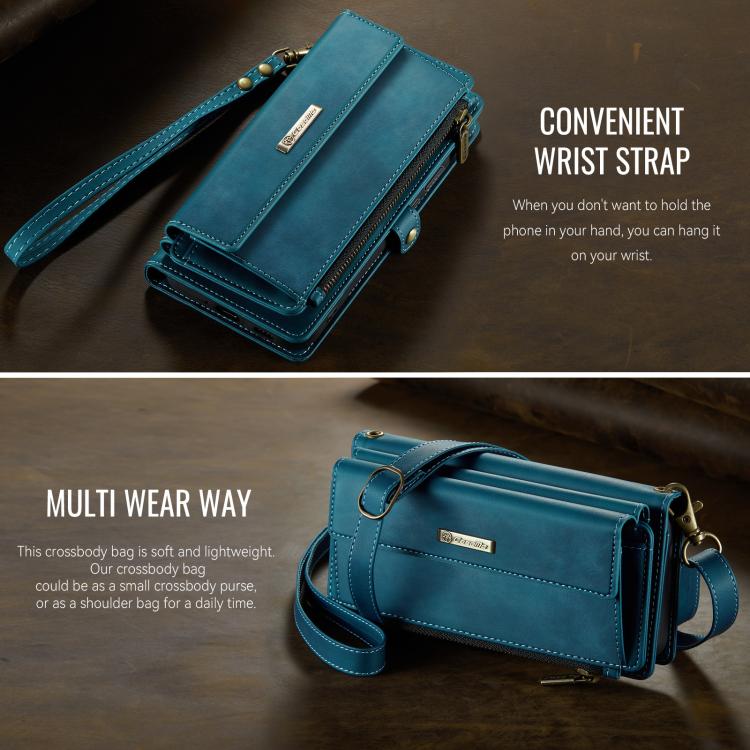 For Samsung Galaxy S20 Ultra 5G CaseMe C39 RFID Blocking Zipper Wallet Leather Phone Case with Crossbody Strap(Green) - Galaxy Phone Cases by CaseMe | Online Shopping UK | buy2fix