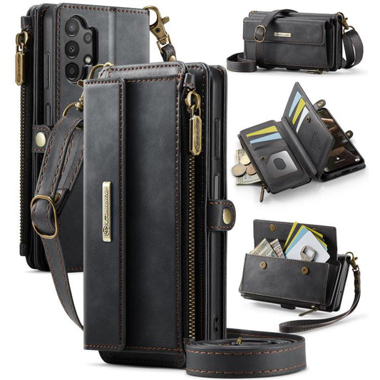 For Samsung Galaxy A13 CaseMe C39 RFID Blocking Zipper Wallet Leather Phone Case with Crossbody Strap(Black) - Galaxy Phone Cases by CaseMe | Online Shopping UK | buy2fix