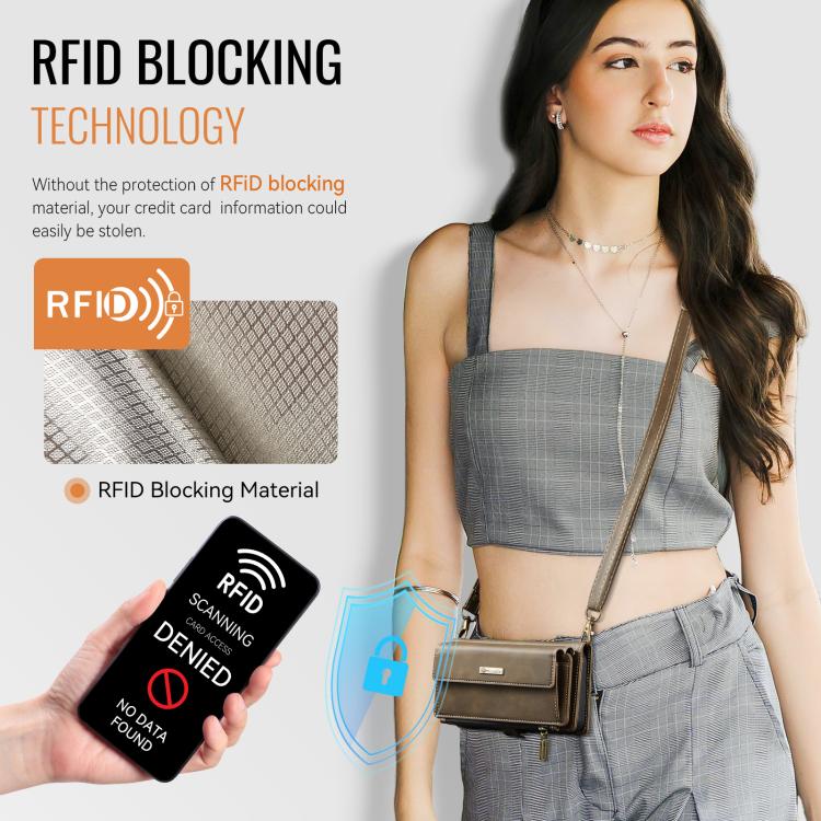 For Samsung Galaxy A14 CaseMe C39 RFID Blocking Zipper Wallet Leather Phone Case with Crossbody Strap(Coffee) - Galaxy Phone Cases by CaseMe | Online Shopping UK | buy2fix