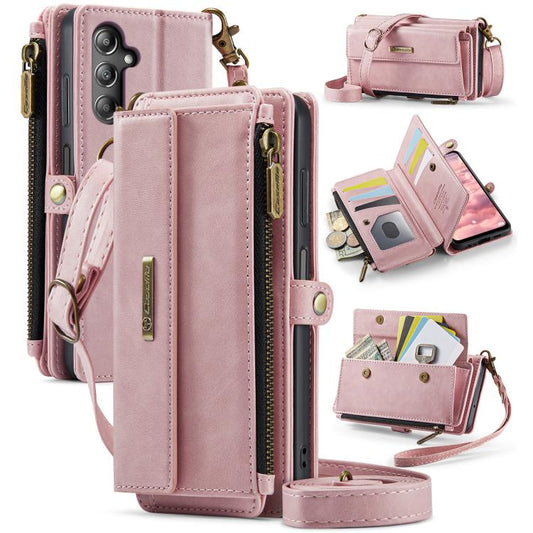 For Samsung Galaxy A14 CaseMe C39 RFID Blocking Zipper Wallet Leather Phone Case with Crossbody Strap(Pink) - Galaxy Phone Cases by CaseMe | Online Shopping UK | buy2fix