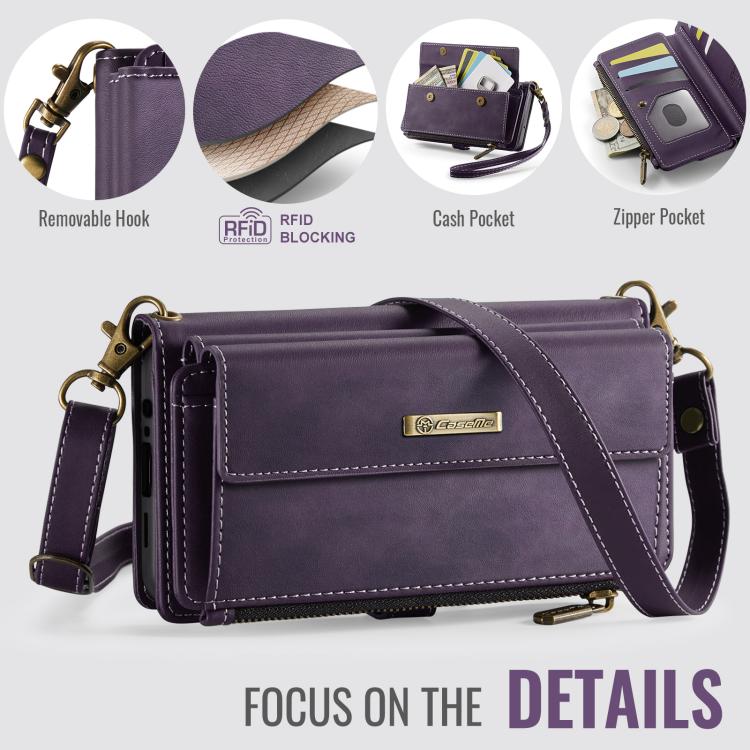 For Samsung Galaxy A15 CaseMe C39 RFID Blocking Zipper Wallet Leather Phone Case with Crossbody Strap(Purple) - Galaxy Phone Cases by CaseMe | Online Shopping UK | buy2fix