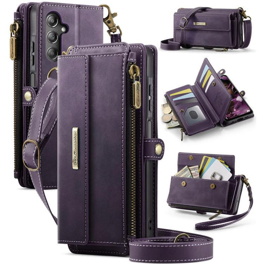 For Samsung Galaxy A15 CaseMe C39 RFID Blocking Zipper Wallet Leather Phone Case with Crossbody Strap(Purple) - Galaxy Phone Cases by CaseMe | Online Shopping UK | buy2fix