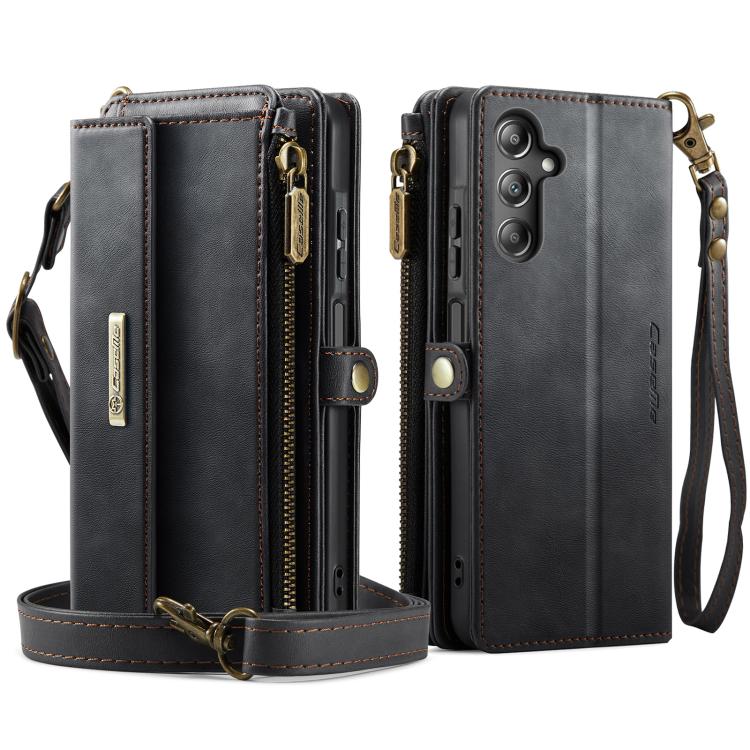 For Samsung Galaxy A16 4G CaseMe C39 RFID Blocking Zipper Wallet Leather Phone Case with Crossbody Strap(Black) - Galaxy Phone Cases by CaseMe | Online Shopping UK | buy2fix