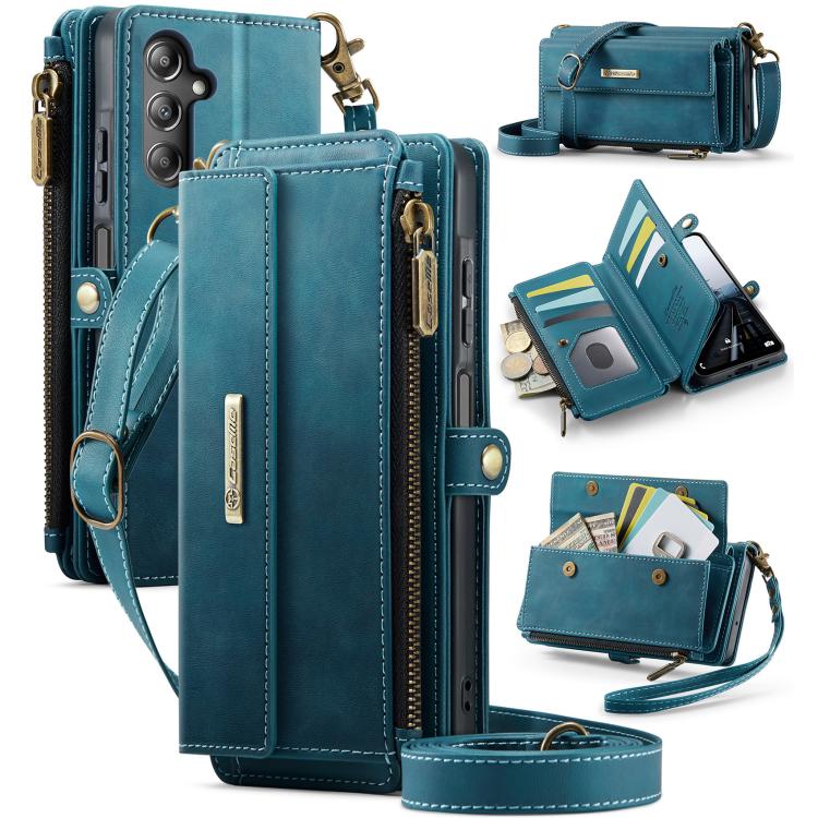 For Samsung Galaxy A16 4G CaseMe C39 RFID Blocking Zipper Wallet Leather Phone Case with Crossbody Strap(Green) - Galaxy Phone Cases by CaseMe | Online Shopping UK | buy2fix