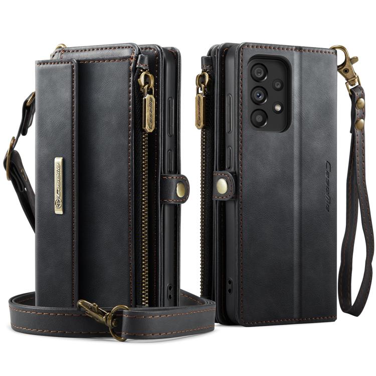 For Samsung Galaxy A52 CaseMe C39 RFID Blocking Zipper Wallet Leather Phone Case with Crossbody Strap(Black) - Galaxy Phone Cases by CaseMe | Online Shopping UK | buy2fix