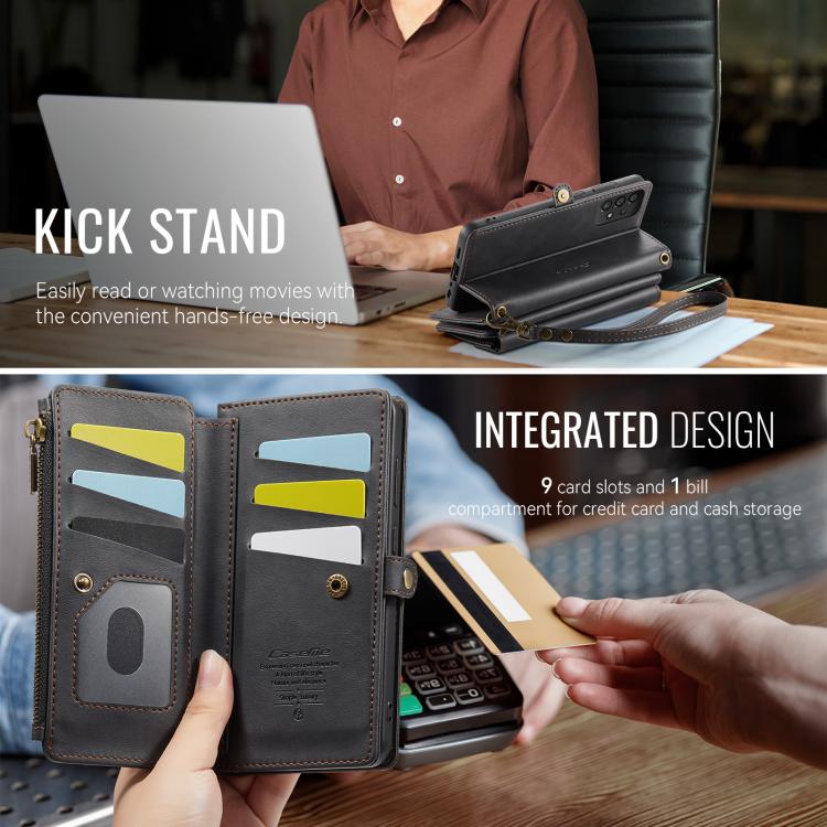 For Samsung Galaxy A52 CaseMe C39 RFID Blocking Zipper Wallet Leather Phone Case with Crossbody Strap(Black) - Galaxy Phone Cases by CaseMe | Online Shopping UK | buy2fix