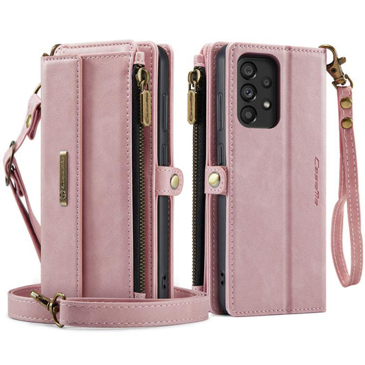 For Samsung Galaxy A52 CaseMe C39 RFID Blocking Zipper Wallet Leather Phone Case with Crossbody Strap(Pink) - Galaxy Phone Cases by CaseMe | Online Shopping UK | buy2fix