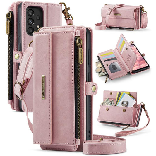 For Samsung Galaxy A52 CaseMe C39 RFID Blocking Zipper Wallet Leather Phone Case with Crossbody Strap(Pink) - Galaxy Phone Cases by CaseMe | Online Shopping UK | buy2fix