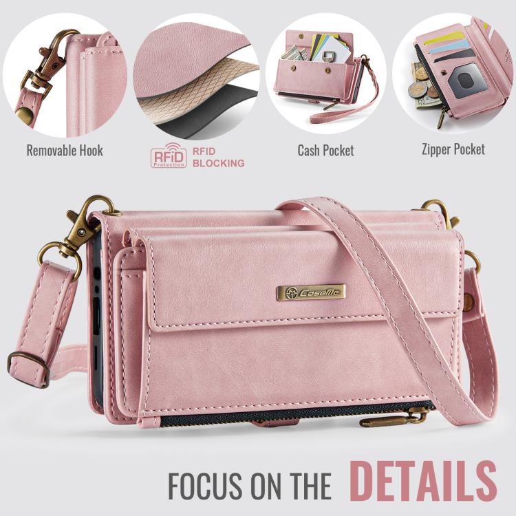 For Samsung Galaxy A52 CaseMe C39 RFID Blocking Zipper Wallet Leather Phone Case with Crossbody Strap(Pink) - Galaxy Phone Cases by CaseMe | Online Shopping UK | buy2fix