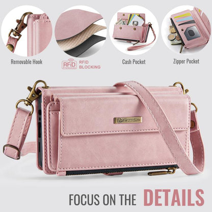 For Samsung Galaxy A52 CaseMe C39 RFID Blocking Zipper Wallet Leather Phone Case with Crossbody Strap(Pink) - Galaxy Phone Cases by CaseMe | Online Shopping UK | buy2fix