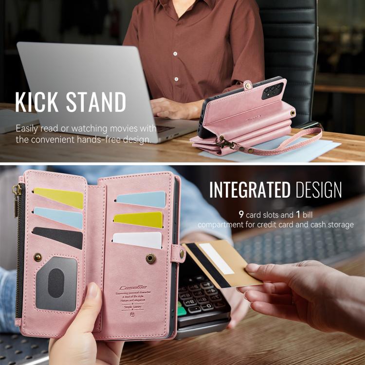For Samsung Galaxy A52 CaseMe C39 RFID Blocking Zipper Wallet Leather Phone Case with Crossbody Strap(Pink) - Galaxy Phone Cases by CaseMe | Online Shopping UK | buy2fix