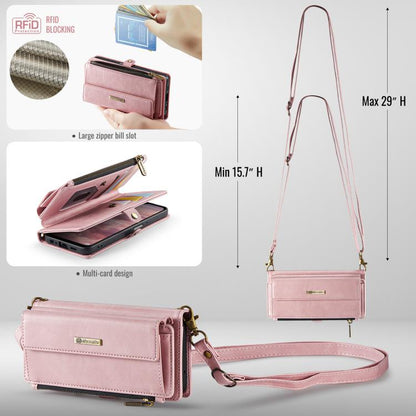 For Samsung Galaxy A52 CaseMe C39 RFID Blocking Zipper Wallet Leather Phone Case with Crossbody Strap(Pink) - Galaxy Phone Cases by CaseMe | Online Shopping UK | buy2fix