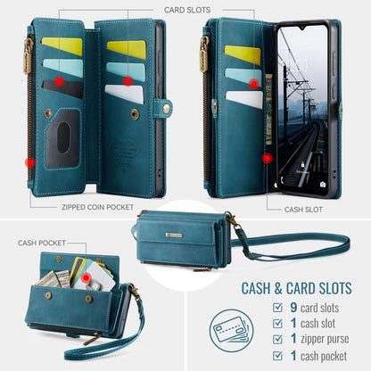 For Samsung Galaxy A52 CaseMe C39 RFID Blocking Zipper Wallet Leather Phone Case with Crossbody Strap(Green) - Galaxy Phone Cases by CaseMe | Online Shopping UK | buy2fix