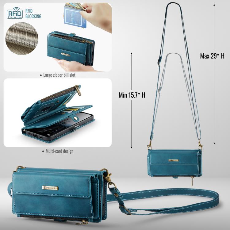 For Samsung Galaxy A52 CaseMe C39 RFID Blocking Zipper Wallet Leather Phone Case with Crossbody Strap(Green) - Galaxy Phone Cases by CaseMe | Online Shopping UK | buy2fix