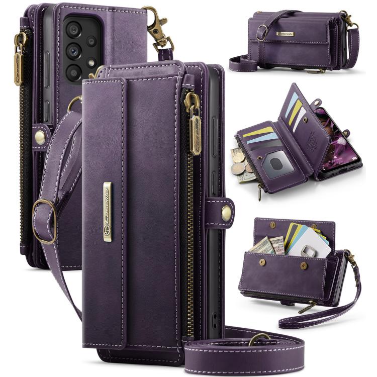 For Samsung Galaxy A52 CaseMe C39 RFID Blocking Zipper Wallet Leather Phone Case with Crossbody Strap(Purple) - Galaxy Phone Cases by CaseMe | Online Shopping UK | buy2fix
