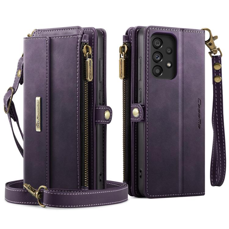 For Samsung Galaxy A52 CaseMe C39 RFID Blocking Zipper Wallet Leather Phone Case with Crossbody Strap(Purple) - Galaxy Phone Cases by CaseMe | Online Shopping UK | buy2fix