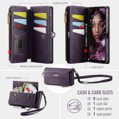 For Samsung Galaxy A52 CaseMe C39 RFID Blocking Zipper Wallet Leather Phone Case with Crossbody Strap(Purple) - Galaxy Phone Cases by CaseMe | Online Shopping UK | buy2fix