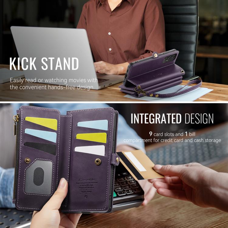 For Samsung Galaxy A52 CaseMe C39 RFID Blocking Zipper Wallet Leather Phone Case with Crossbody Strap(Purple) - Galaxy Phone Cases by CaseMe | Online Shopping UK | buy2fix