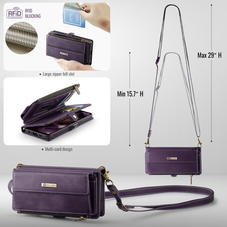 For Samsung Galaxy A52 CaseMe C39 RFID Blocking Zipper Wallet Leather Phone Case with Crossbody Strap(Purple) - Galaxy Phone Cases by CaseMe | Online Shopping UK | buy2fix