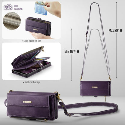 For Samsung Galaxy A52 CaseMe C39 RFID Blocking Zipper Wallet Leather Phone Case with Crossbody Strap(Purple) - Galaxy Phone Cases by CaseMe | Online Shopping UK | buy2fix