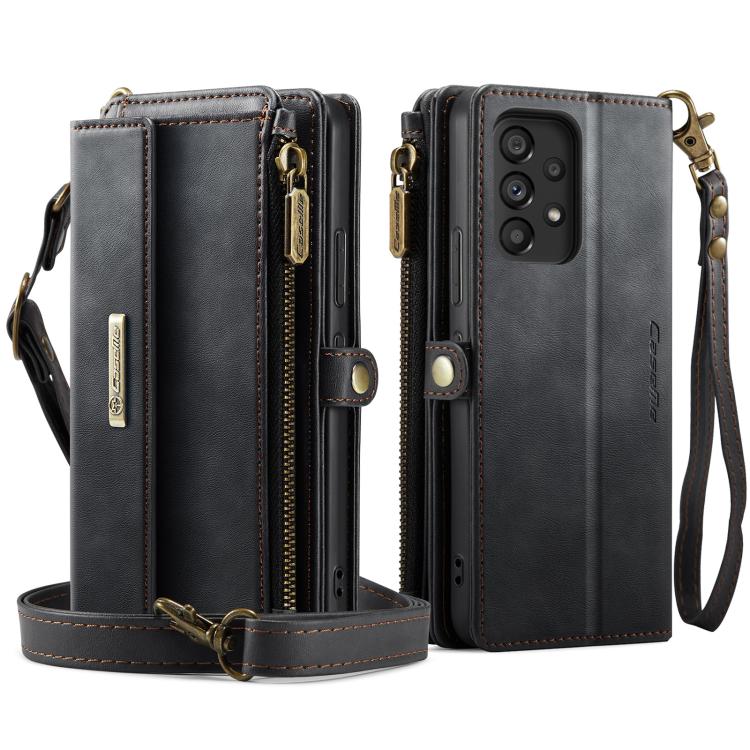 For Samsung Galaxy A53 CaseMe C39 RFID Blocking Zipper Wallet Leather Phone Case with Crossbody Strap(Black) - Galaxy Phone Cases by CaseMe | Online Shopping UK | buy2fix
