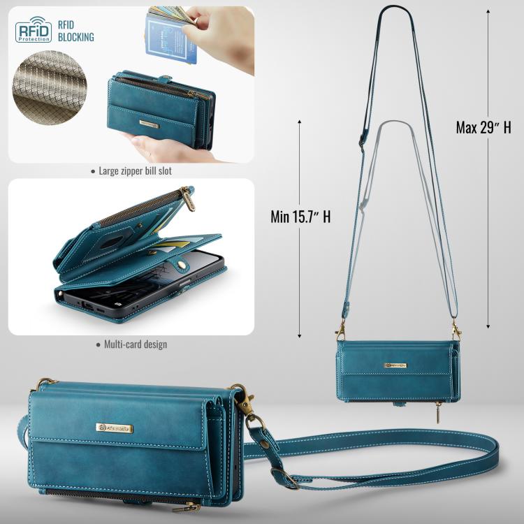 For Samsung Galaxy A53 CaseMe C39 RFID Blocking Zipper Wallet Leather Phone Case with Crossbody Strap(Green) - Galaxy Phone Cases by CaseMe | Online Shopping UK | buy2fix