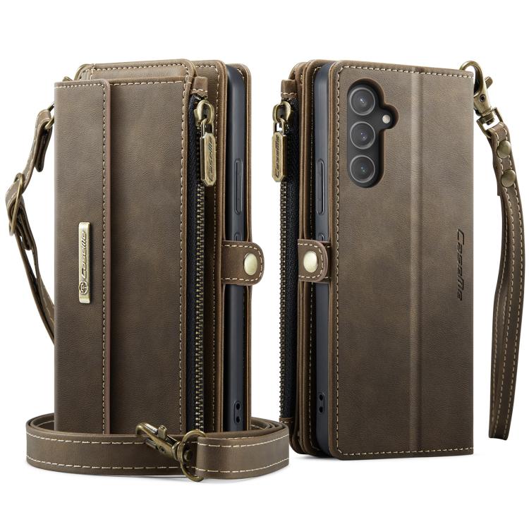 For Samsung Galaxy A54 5G CaseMe C39 RFID Blocking Zipper Wallet Leather Phone Case with Crossbody Strap(Coffee) - Galaxy Phone Cases by CaseMe | Online Shopping UK | buy2fix
