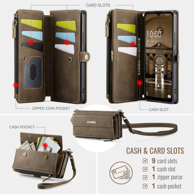 For Samsung Galaxy A54 5G CaseMe C39 RFID Blocking Zipper Wallet Leather Phone Case with Crossbody Strap(Coffee) - Galaxy Phone Cases by CaseMe | Online Shopping UK | buy2fix