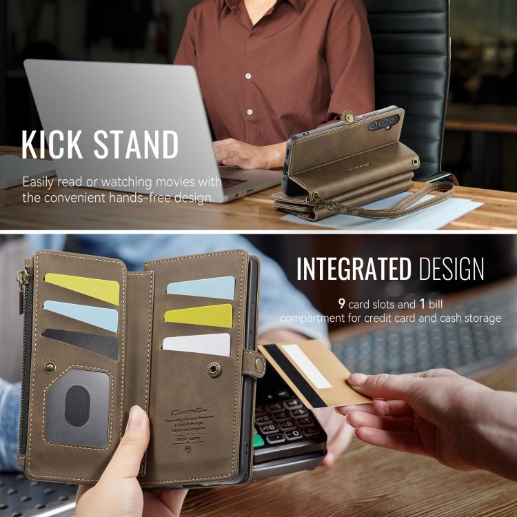 For Samsung Galaxy A54 5G CaseMe C39 RFID Blocking Zipper Wallet Leather Phone Case with Crossbody Strap(Coffee) - Galaxy Phone Cases by CaseMe | Online Shopping UK | buy2fix