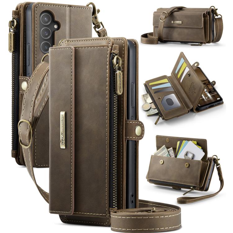 For Samsung Galaxy A54 5G CaseMe C39 RFID Blocking Zipper Wallet Leather Phone Case with Crossbody Strap(Coffee) - Galaxy Phone Cases by CaseMe | Online Shopping UK | buy2fix