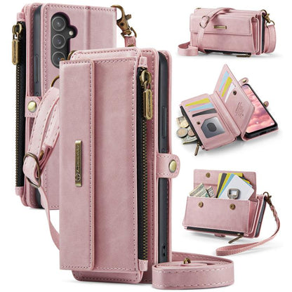 For Samsung Galaxy A54 5G CaseMe C39 RFID Blocking Zipper Wallet Leather Phone Case with Crossbody Strap(Pink) - Galaxy Phone Cases by CaseMe | Online Shopping UK | buy2fix